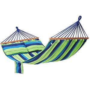 SONGMICS Amaca di Stoffa Portatile da Campeggio e Giardino, Telo con Barre Trasversali, 210 x 150 cm, Portata Max. 300 kg, Strisce Multicolore GDC22L