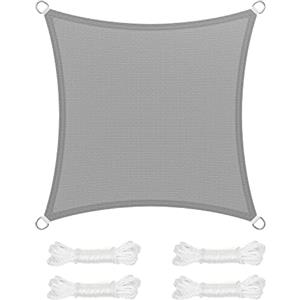 SONGMICS Vela Parasole 2 x 2 m, Tenda da Sole in Tessuto HDPE, Permeabile all'Aria e all'Acqua, per Terrazza, Giardino, Balcone, Campeggio, Quadrata, Concava, Corde da 2 m, Grigio Chiaro GSS22QY