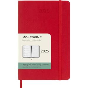 Moleskine Weekly Planner, Agenda Settimanale con Spazio per Note 12 Mesi 2025, Copertina Morbida e Chiusura Elastica, Colore Rosso Scarlatto, Formato Pocket 9x14 cm