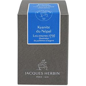 Herbin 15513T - Inchiostro 1798 pigmentato in argento per penna stilografica, roller, pennino di vetro e portapennino da 50 ml, Blu (Kyanite del Nepal)