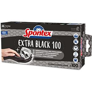 Spontex Extra Black Guanti monouso in vinile, senza polvere e senza lattice, versatili, in pratica scatola dispenser, taglia M, confezione da 100, colore: Nero