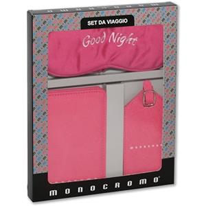 Pigna, kit da viaggio MONOCROMO, set (mascherina sonno, porta passaporto, targhetta valigia), rosa