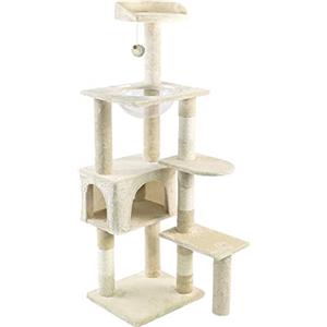 VOUNOT® Tiragraffi per Gatti con Capsula Spaziale, Albero Tiragraffi Gatto con Palla Sisal Naturale Giocattolo Gioco, Altezza 138cm, Beige