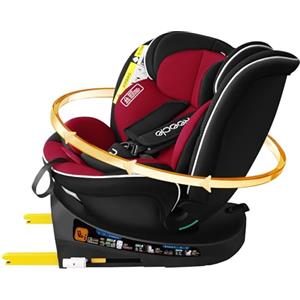 Reecle I-Size 360 Girevole Seggiolino Auto, 40-150cm(0-12 anni), Compatibile ISOFIX (Rosso)