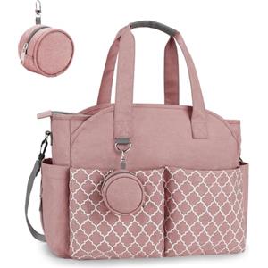 Bizcasa Borsa Fasciatoio, 13 tasches, Grande Spazio, Borsa Fasciatoio per Neonato, Tracolla Regolabile per Viaggi/Shopping, Multifunzionale Borsas Mamma Neonato per Mamma e Papà (Rosa)