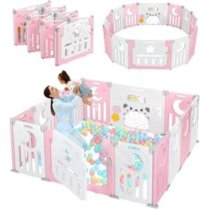 Dripex Box Bambini 150×150 cm, Recinto per Bambini Pieghevole, Box Neonato in Forma Adattabile, Recinto Neonato in Plastica, Rosa