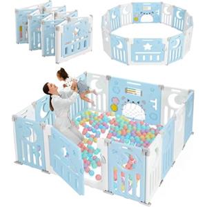 Dripex Box Bambini 150×150 cm, Recinto per Bambini Pieghevole, Box Neonato in Forma Adattabile, Recinto Neonato in Plastica, Blu