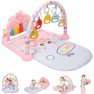 CUTE STONE Tappetino da Gioco per Bambini, Palestrina Neonato Multifunzione, Palestrina Baby Piano, Tappetino Attività Musicale con 5 Giochi sensoriali, luci, Suoni, Neonatiper Neonati 0-36 Mesi(Rosa)