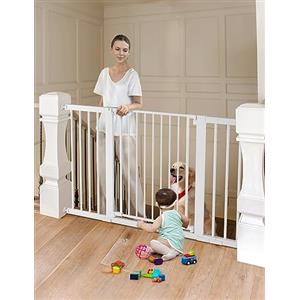 COMOMY 75-131cm Cancelletto per Cani, Cancelletto Scale Per Bambini, Cancello Sicurezza per Bimbo, Fissaggio a Pressione, Chiusura Automatica, con Segno Verde/Rosso, Interno/Esterno, Bianco