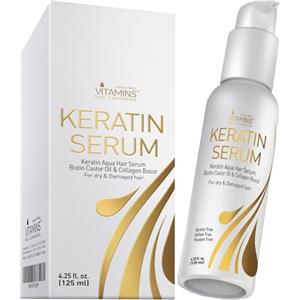 VITAMINS hair cosmetics Vitamins Siero per Capelli alla Cheratina - Trattamento Idratante Anti-Crespo al Collagene con Biotina per Capelli Secchi, Crespi, Danneggiati Ondulati o Lisci