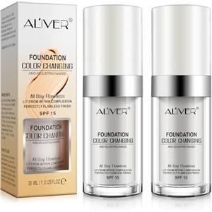 XINYANGGYX Fondotinta Che Cambia Colore, Foundation Color Changing, Fondotinta Liquido Idratante Per Il Trucco Da Donna, Finish Luminoso Naturale, Finitura Impeccabile (Confezione Da 2)