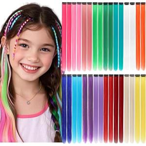 REDMENCO Extension Capelli Colorati con clip, Colorato 32 pezzi 22 pollici Lungo Dritto, Sintetiche Resistenti al Calore, per Bambini Ragazze Donne Festival Feste Halloween Cosplay