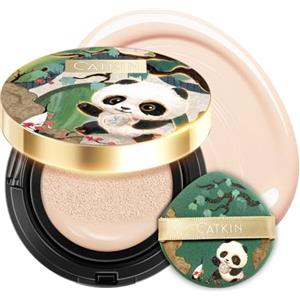 CATKIN Panda Land Fondotinta in Polvere Compatto Copertura Completa, Formula Nutriente e Tenuta 24H,con Acido ialuronico, Per Pelli Sensibili, Finish Satin,15g*2 (C01 FAIR)