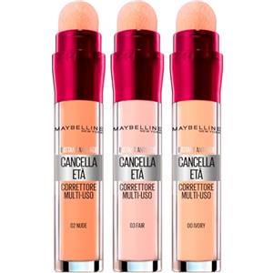 MAYBELLINE 3x Maybelline New York Corretto Liquido Il Cancella Età Colori 03 Fair, 02 Nude e 00 Ivory Con Bacche di Goji e Haloxyl Copre Occhiaie e Piccole Rughe