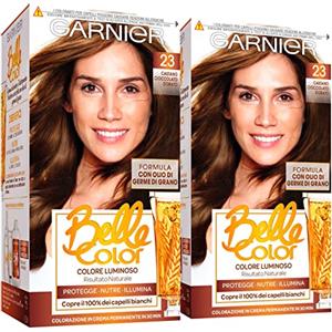 Garnier 2x Garnier Belle Color Colorazione in Crema per Capelli Permanente Azione Nutriente Illuminante Risultato Naturale con Olio di Germe di Grano Colore 23 Castano Cioccolato Dorato - 2 Confezioni