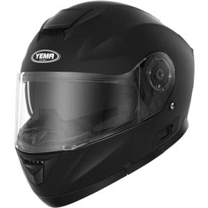 YEMA Casco Modulare Moto Integrale Scooter - YEMA 1650926S Caschi Modulari Motorino Integrali ECE Omologato Donna Uomo con Doppia Visiera Parasole, Nero opaco,S