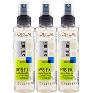 L'OREAL PARIS L'Oréal Paris Studio Line Invisi Fix Liquid Gel Fissaggio 5 Forte Mineral Spray Disciplina e Struttura i Capelli Lunga Durata 24h - 3 Flaconi da 150ml