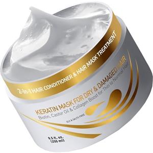 VITAMINS hair cosmetics Vitamins Keratin Mask per Capelli alla Cheratina - Balsamo per Trattamento Profondo alla Biotina, Proteine del Collagene e Olio di Cocco - Capelli Danneggiati Sottili e Secchi