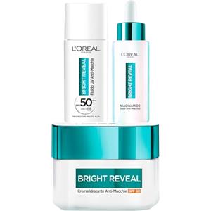L'OREAL PARIS L'Oréal Paris Bright Reveal Kit Anti-Macchie con Crema Idratante SPF 50 50ml + Fluido UV SPF 50+ Protezione Molto Alta 50ml + Siero Viso Niacinamide 30ml - Set da 3