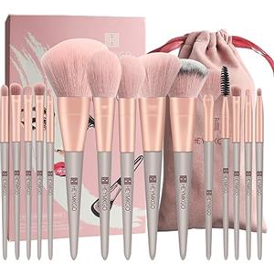 HEYMKGO Pennelli Make up Pennelli Trucco 15 Set Pennelli Make Up Occhi Setole Berde Manico Pennello Fondotinta Liquido Labbro Set Pennelli Trucco Professionale Borsa Flanella Con Coulisse(rosa)