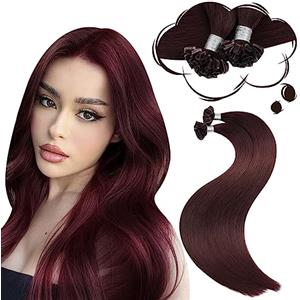 Moresoo Extension Capelli Veri Cheratina Rosso Bordeaux Remy Extension Cheratina Capelli Veri Vino Rosso Intenso #99J 35 cm 40g 50 Ciocche