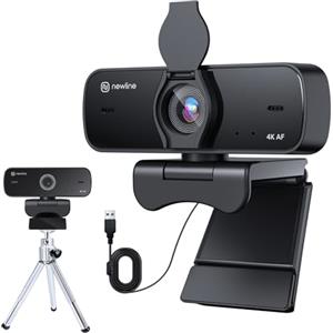 N newline NewlineWork Webcam 4k PC con Doppio Microfoni con Cancellazione del Rumore, Auto-Focus, Correzione Luce, con Privacy Shutter e treppiede, USB 2.0 UHD Webcam per PC Mac Desktop Skype Streaming