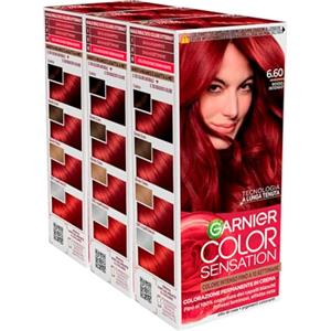 Garnier Color Sensation Colorazione Permanente Colore 6.60 Rosso Intenso in Crema Copre 100% dei Capelli Bianchi Effetto Seta con Olio di Rosa - 3 Tinte