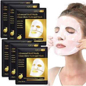 Frovetani Advanced Snail Mucin Glass Glow Hydrogel Mask, Bio Collagen Real Deep Mask Overnight, minimizza i pori, maschera idrogel per la notte, leviga e idrata con effetto luminoso (6 pezzi)