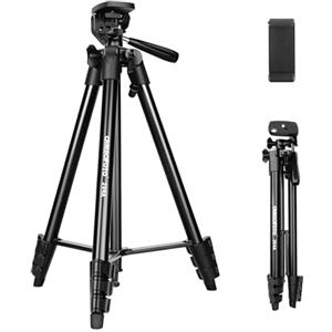 CAMBOFOTO 134 cm Treppiede Leggero per Smartphone, Treppiede in Alluminio con Supporto per Telefono, Compatibile con iPhone, Smartphone Android, Fotocamere Reflex Digitali e Mirrorless