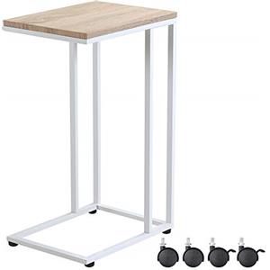 Casaria® Tavolino con Rotelle 50x35x70cm Forma a C Legno Metallo Moderno Portata 40kg Tavolo da Notte Comodino Bianco