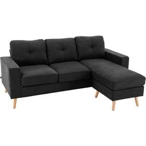 HOMCOM Divano Angolare 3 Posti, Divano ad Angolo con Penisola Reversibile 193x136x85 cm, Divanetto a L Convertibile Moderno con Cuscini Rimovibili in Tessuto Effetto Lino per Salotto e Soggiorno, Nero