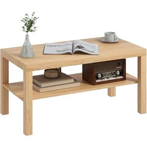 HOMCOM Tavolino da Salotto Rettangolare Classico con Ampio Ripiano Portaoggetti in Legno, Tavolino da Caffè da Divano Moderno per Soggiorno e Ufficio, 90x45x44.5 cm, Legno Naturale