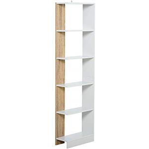 HOMCOM Scaffale Libreria a Parete in Legno Color Rovere e Bianco con 5 Ripiani, Antiribaltamento, 45 x 21 x 170cm