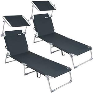 CASARIA® 2x Lettino Ibiza 190x59cm Carico Max 150 Kg Pieghevole Sdraio Alluminio Prendisole Mare Giardino Tettuccio Trasportabile