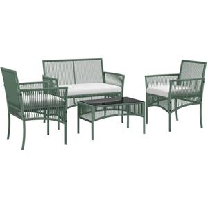 Outsunny Set da Giardino in Rattan 4 Pezzi, Set da Esterno con 2 Poltrone da Esterni, Divano da Giardino e Tavolino da Giardino, Verde e Nero