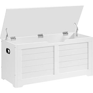 VASAGLE Cassapanca, Panca Portaoggetti, Pouf Organizzatore con 2 Cerniere di Sicurezza, Scarpiera, Stile Rustico, 40 x 100 x 46 cm, per Corridoio, Camera da Letto, Soggiorno, Bianco Nuvola LSB061T10