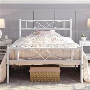 Yaheetech Struttura Letto Singolo in Metallo 36 cm Battuto a Doghe 90 x 200 cm Testiera Snella in Ferro Moderno Bianco