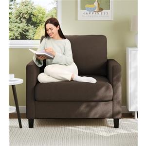 Welzona Poltrona da soggiorno, 84 cm, comoda e senza attrezzi, poltrona lounge in legno, per camera da letto, lettura, mini divano, piccolo divano per camera da letto, marrone