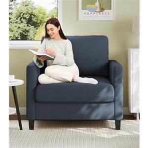 Welzona Poltrona da soggiorno, 84 cm, comoda e senza attrezzi, poltrona lounge in legno, per camera da letto, lettura, orsacchiotto, divano piccolo, per camera da letto, colore: blu e grigio