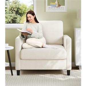 Welzona Poltrona da soggiorno, 84 cm, comoda e senza attrezzi, poltrona lounge in legno, per camera da letto, lettura, mini divano, piccolo divano, per camera da letto, colore beige