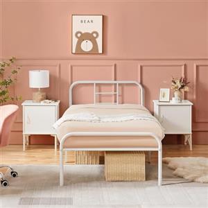 Yaheetech Struttura Letto Singolo a Doghe 90 x 200 cm Testiera in Ferro Battuto Angoli Arrotondati per Camera da Letto Ospiti Hotel Metallo Bianco