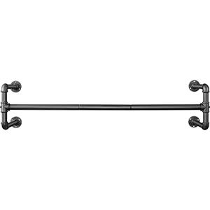 SONGMICS Appendiabiti da parete con barre appendiabiti per vestiti, finto tubo, stile industriale, 112 x 30 x 29,3 cm, carico 60 kg, montaggio semplice, per piccolo spazio, nero HSR64BK