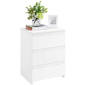 Yaheetech Comodino Camera da Letto Bianco Comodino con 3 Cassetti Bianco Mobiletto Moderno Tavolino Elegante Cassettiera in Legno MDF per Soggiorno Mobile da Letto Portalampada