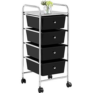 Yaheetech Carrello con Ruote Portaoggetti con 4 Cassetti Cassettiere di Stoccaggio Plastica per Ufficio/Sala da Pranzo/Cucina/Dispensa/Soggiorno Nero