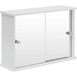 EUGAD Mobiletto Pensile da Bagno con Specchio Armadietto Bianco Lucido da Lavabo con Due Porte 55x14x36cm