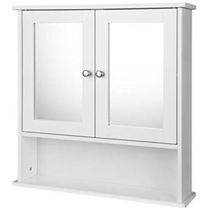 EUGAD Mobiletto Pensile da Bagno con Specchio Salvaspazio Armadietto da Lavabo con Due Porte 56 * 13.5 * 58.5cm Bianco
