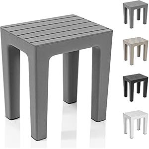 Inbagno Sgabello bagno doccia multiuso Lello alta resistenza, 38x29x41 cm effetto legno, portata 150 Kg (1, Grigio)