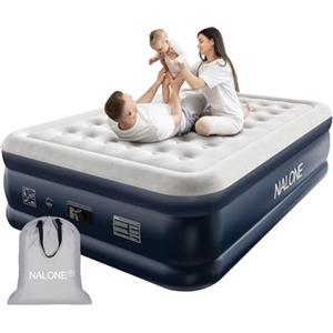 NALONE Materasso gonfiabile matrimoniale,Letto matrimoniale gonfiabile,Materasso d'aria auto gonfiante con pompa integrata,Letto gonfiabile in 3 minuti, Uso domestico 203x152x46cm