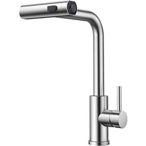 FORIOUS Cascata Rubinetto Lavello Cucina, Alta Pressione Miscelatore Cucina con Doccetta Estraibile, Acciaio Inox Girevole a 360°con 3 Modalità Di Spruzzo