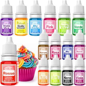 Fidton Coloranti Alimentari 15 Colori - Fidton Colori Vivaci Colorante Alimentare per la Decorazione di Torte, Colori Alimentari per Fondente, Cupcake, Crema di Burro, Amaretti, Ciambelle, Biscotti - 6 ml